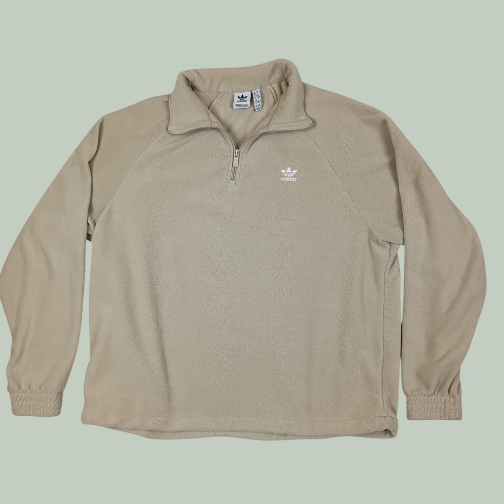 Adidas Originals Womens XL Beige Tan Fleece Quarter Zip Pullover Logo